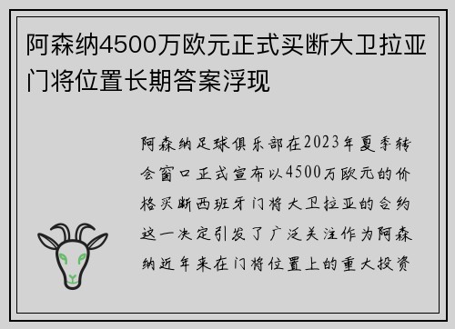 阿森纳4500万欧元正式买断大卫拉亚门将位置长期答案浮现 阿森纳4500万欧元正式买断大卫拉亚门将位置长期答案浮现